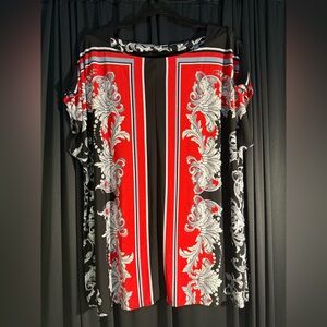 Jones New York Red and Black Blouse with Silver Accents 2X
